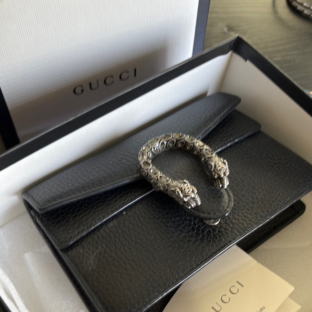 Gucci Black leather mini crossbody in original box w serial number with keychain